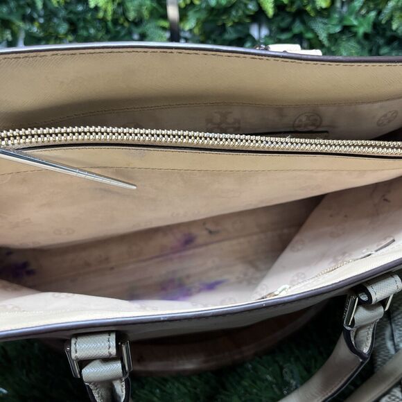 TORY BURCH HANDBAG T Lock E/W Tote Beige Pink Color Block And Clutch‎ Purse - Picture 14 of 16